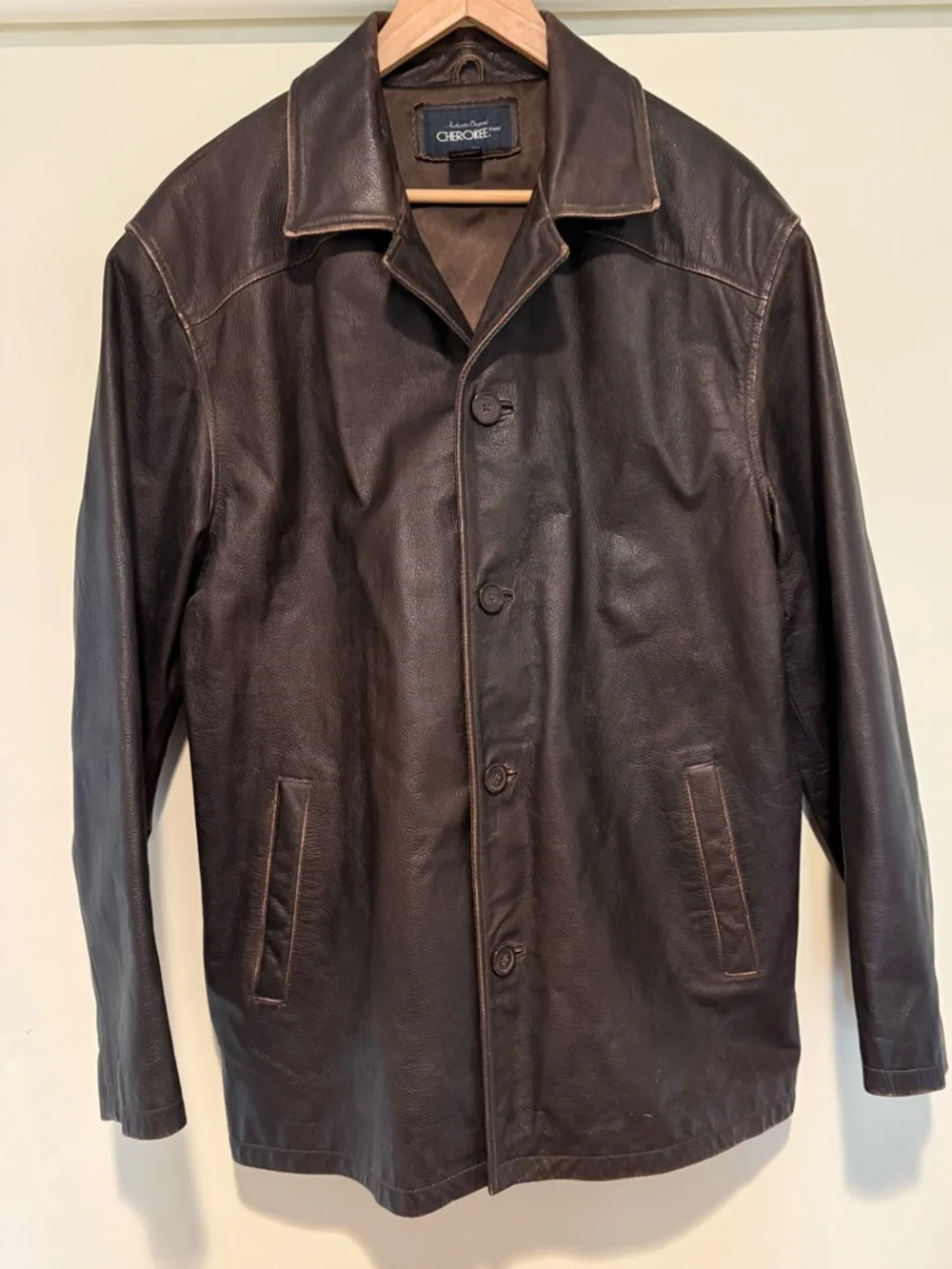Authentic Original Cherokee Vintage Brown Leather Jacket, size medium
